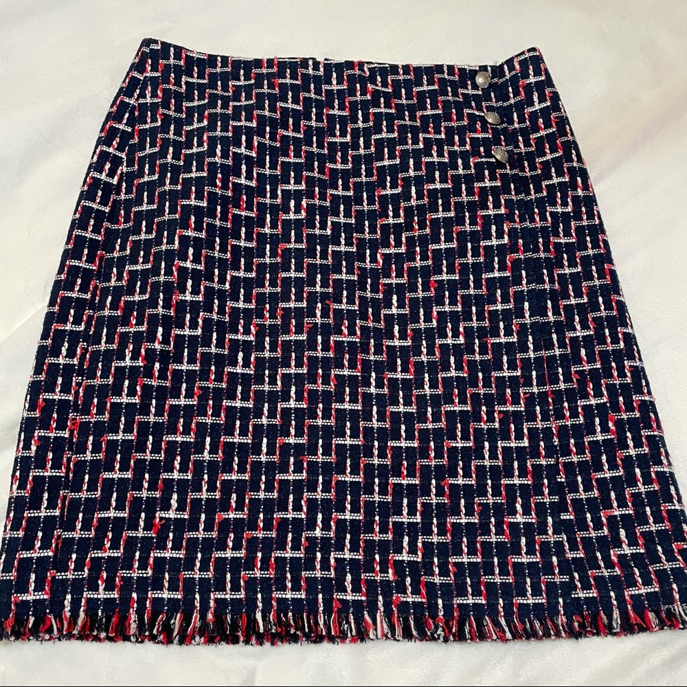 NWT Talbots Sz 12 Petite Navy Red Wht Tweedy Skirt